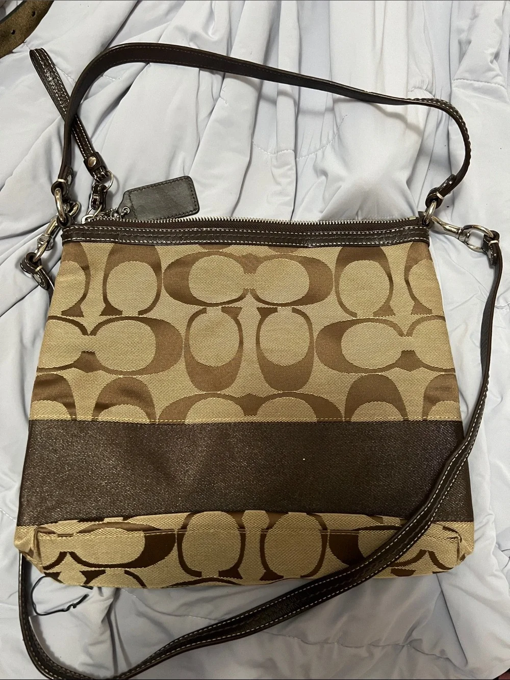 Coach Tan and Brown Signature Shoulder Bag